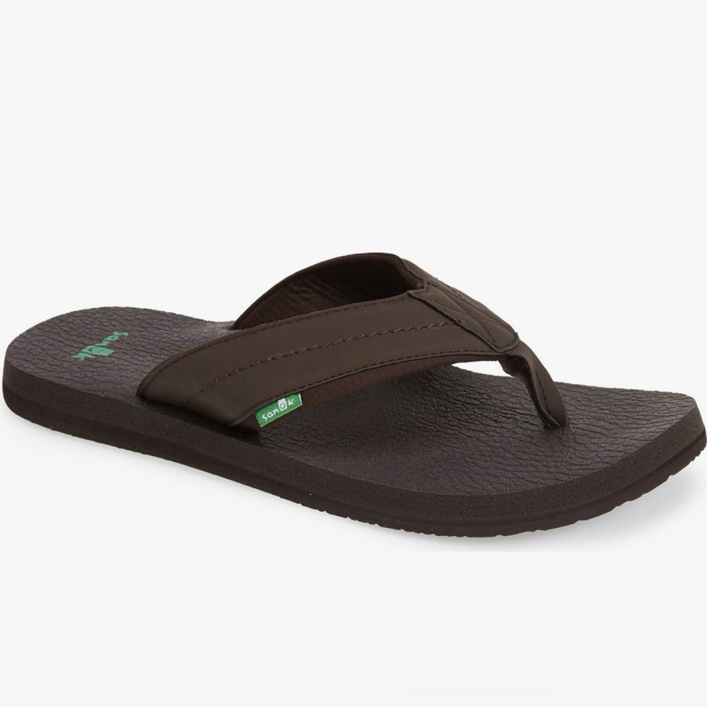 Sanuk Beer Cozy Brown Flip Flops Sz 8 Beach Casual Surfer